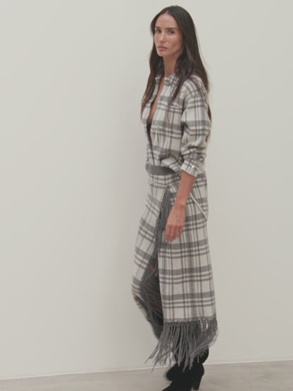 Notshy Kaschmir Karo Fransenrock Gris Clair Gris Foncé Hellgrau Dunkelgrau 100% Kaschmir Straight-Fit Midi Model Video
