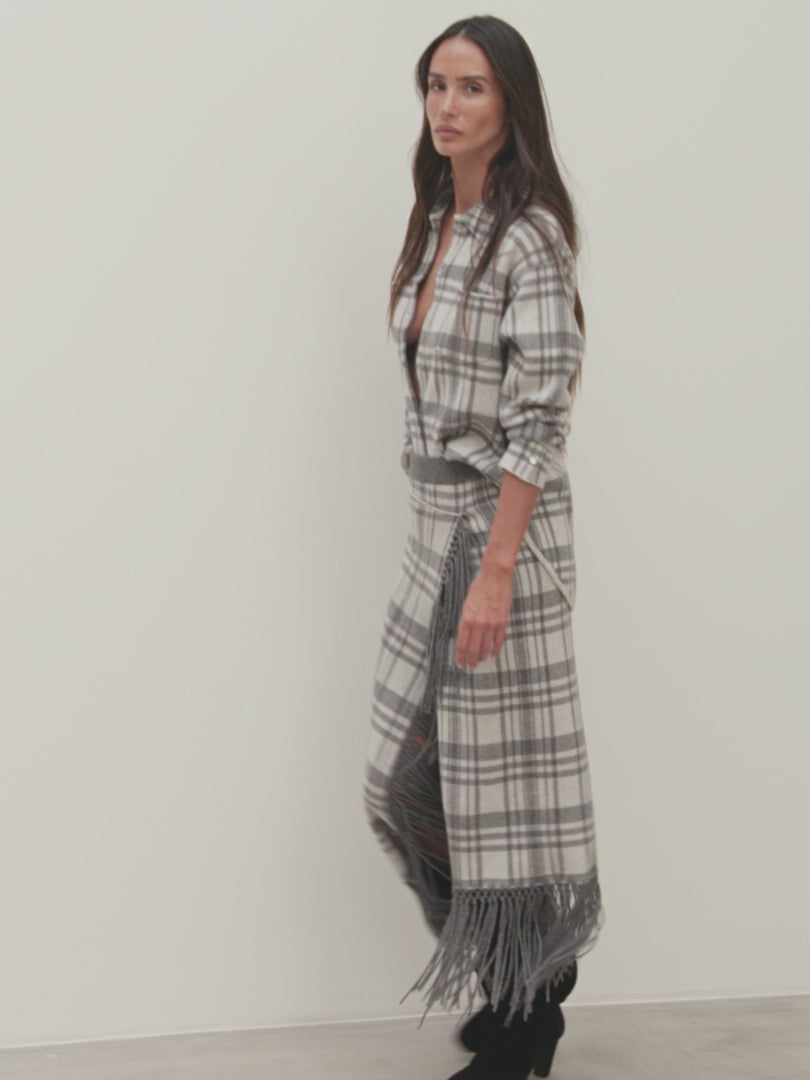 Notshy Kaschmir Karo Fransenrock Gris Clair Gris Foncé Hellgrau Dunkelgrau 100% Kaschmir Straight-Fit Midi Model Video