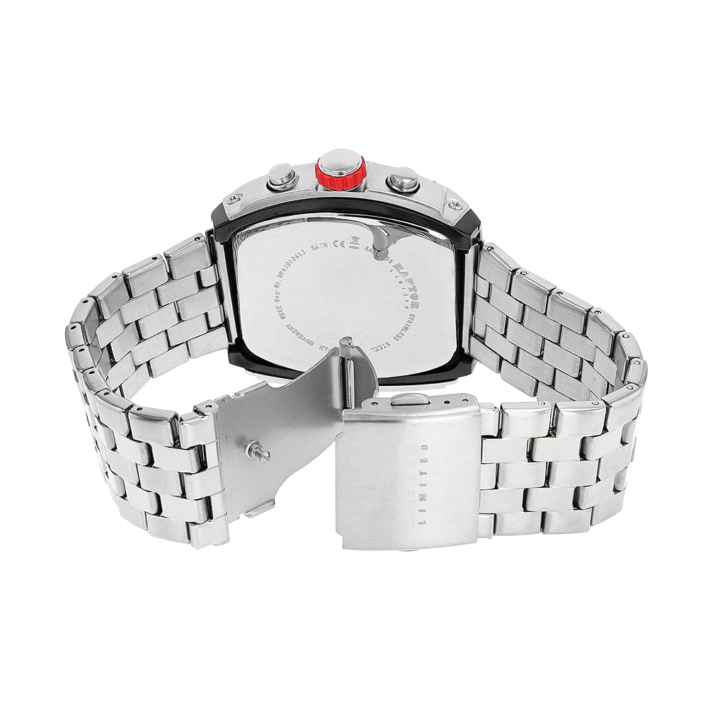 Raptor Chronograph Louis Edelstahlarmband Zifferblatt Schwarz Eckiges Gehäuse 50 mm Rückseite