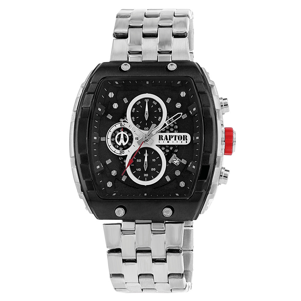 Raptor Chronograph Louis Edelstahlarmband Zifferblatt Schwarz Eckiges Gehäuse 50 mm