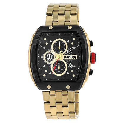 Raptor Chronograph Louis Gold Plattiert Edelstahlarmband Zifferblatt Schwarz Eckiges Gehäuse 50 mm