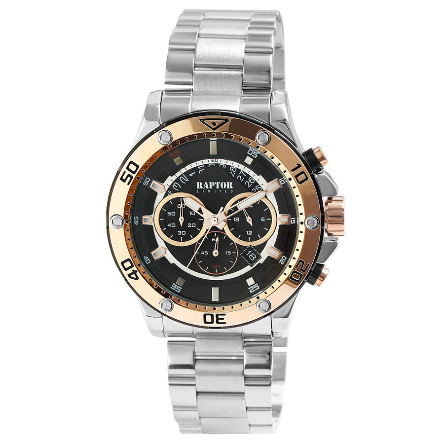 Raptor Chronograph Majid Edelstahlarmband Rosé Plattiert Lünette Rosé Plattiert Zifferblatt Schwarz 48,5 mm