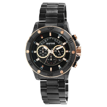 Raptor Chronograph Majid Edelstahlarmband Schwarz Plattiert Silber Zifferblatt Rosé Schwarz 48,5 mm
