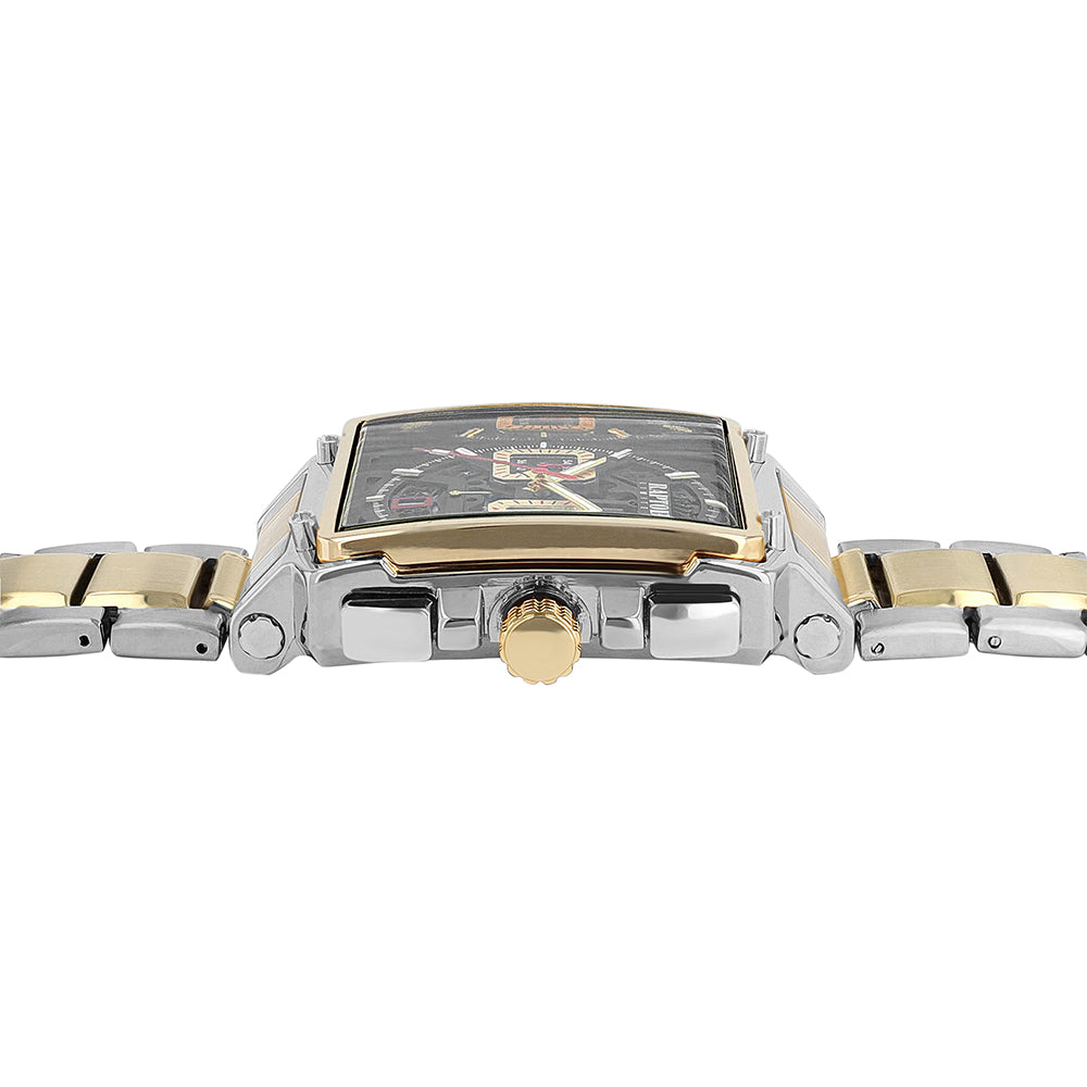 Raptor Chronograph Oscar Limited Eckiges Gehäuse Groß Zifferblatt Schwarz Edelstahlarmband Bicolor Gold Plattiert Silber Seitlich