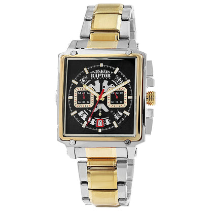 Raptor Chronograph Oscar Limited Eckiges Gehäuse 56 x 52 mm Zifferblatt Schwarz Edelstahlarmband Bicolor Gold Plattiert Silber
