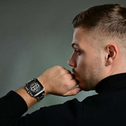 Raptor Chronograph Oscar Limited Eckiges Gehäuse Groß Zifferblatt Schwarz Edelstahlarmband Model