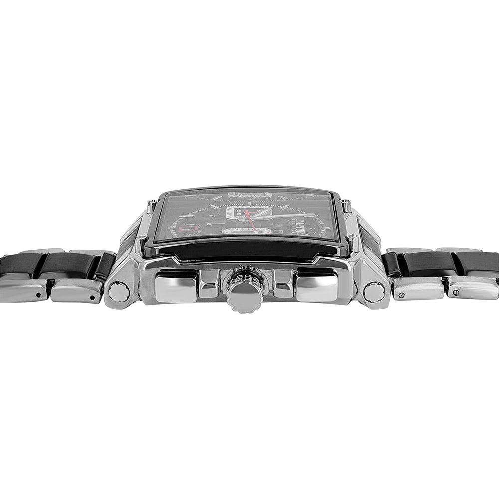 Raptor Chronograph Oscar Limited Eckiges Gehäuse Groß Zifferblatt Schwarz Edelstahlarmband Schwarz Silber Seitlich