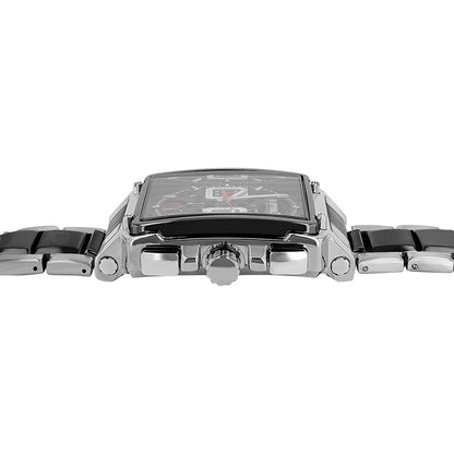 Raptor Chronograph Oscar Limited Eckiges Gehäuse Groß Zifferblatt Schwarz Edelstahlarmband Schwarz Silber Seitlich