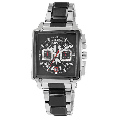 Raptor Chronograph Oscar Limited Eckiges Gehäuse 56 x 52 mm Zifferblatt Schwarz Edelstahlarmband Schwarz Silber