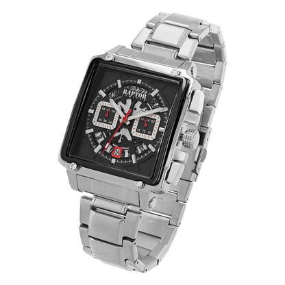 Raptor Chronograph Oscar Limited Eckiges Gehäuse Groß Zifferblatt Schwarz Edelstahlarmband 