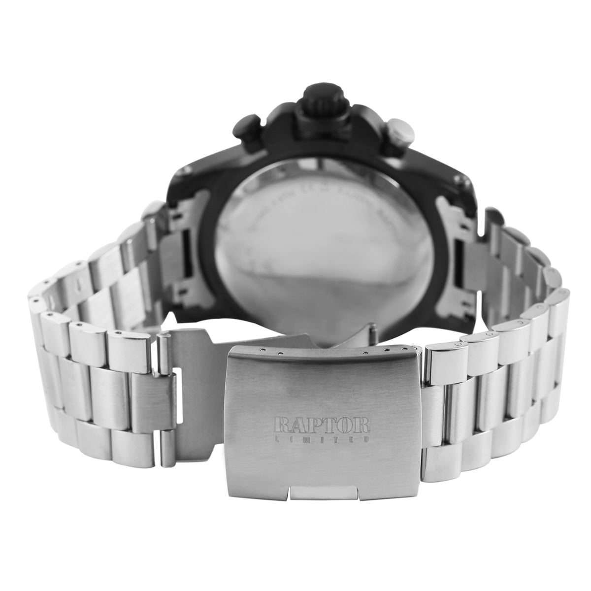 Raptor Chronograph Soheil Limited Edelstahlarmband Silber Zifferblatt Grün Schwarz Weiß 48 mm Rückseite