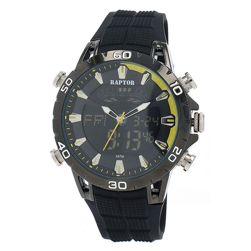Raptor Digital-Analog Nero Schwarz Plattiert Silikonarmband Schwarz 48 mm