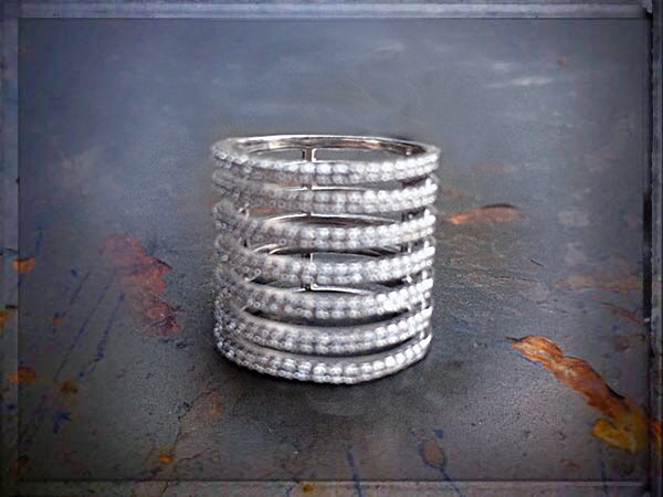 Ring 6-reihig Pavé-Zirkonia 925 Sterling Silber Rhodiniert 1,7 cm breit