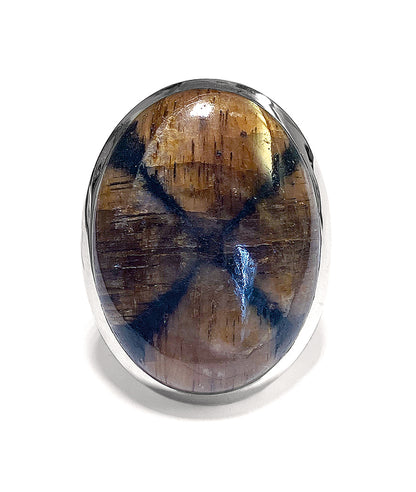 Kreuzstein-Ring Groß Oval 925 Sterling Silber Unikat Größenverstellbar