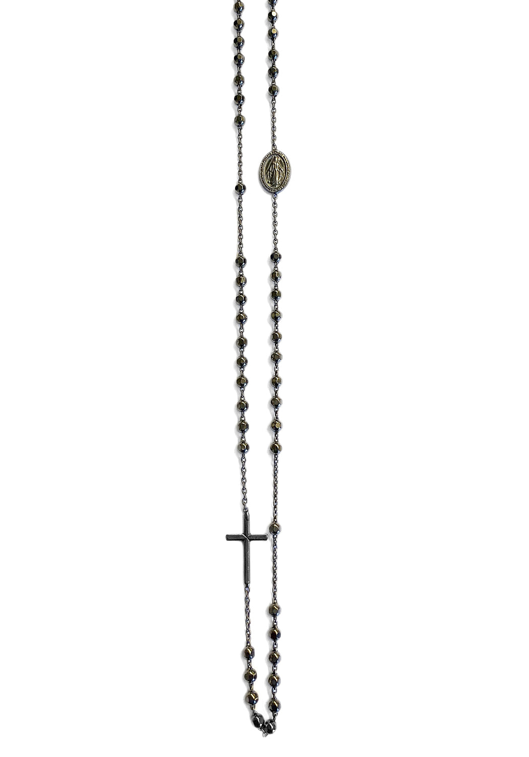 Ultima Edizione Rosenkranz-Kette Madonna Kreuz 925 Sterling Silber Schwarz Plattiert