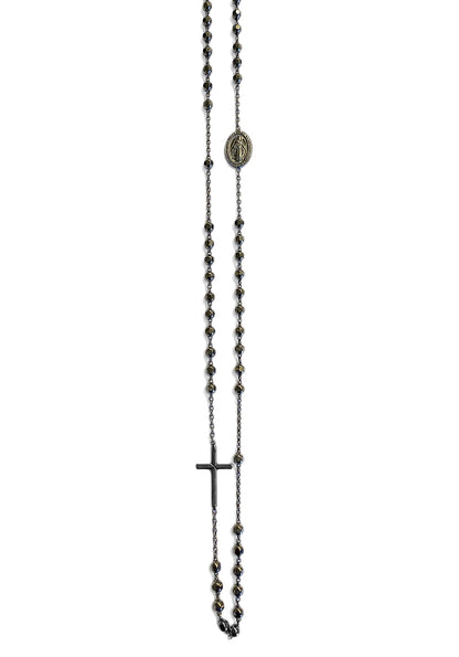 Ultima Edizione Rosenkranz-Kette Madonna Kreuz 925 Sterling Silber Schwarz Plattiert