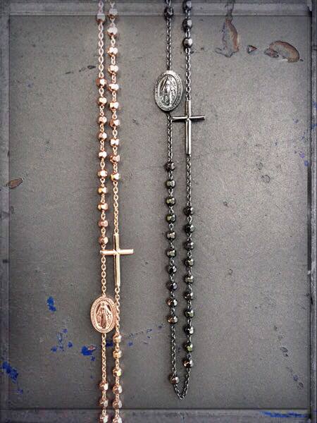 Ultima Edizione Rosenkranz-Ketten Madonna Kreuz 925 Sterling Silber Rosé Plattiert