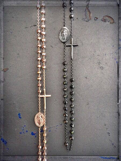 Ultima Edizione Rosenkranz-Ketten Madonna Kreuz 925 Sterling Silber Rosé Plattiert