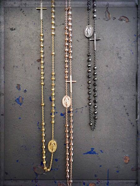Ultima Edizione Rosenkranz-Ketten Madonna Kreuz 925 Sterling Silber Rosé Vergoldet Schwarz Plattiert Rosévergoldet