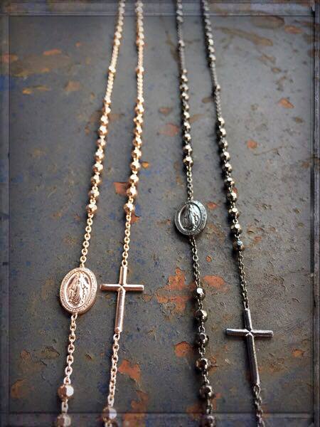 Ultima Edizione Rosenkranz-Ketten Madonna Kreuz 925 Sterling Silber Schwarz Rosé Plattiert