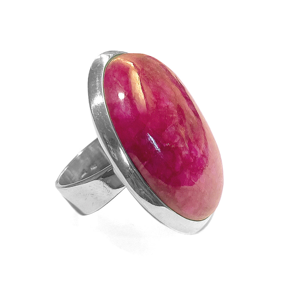 Rubin-Ring Cabochon Unikat 925 Sterling Silber Seitlich