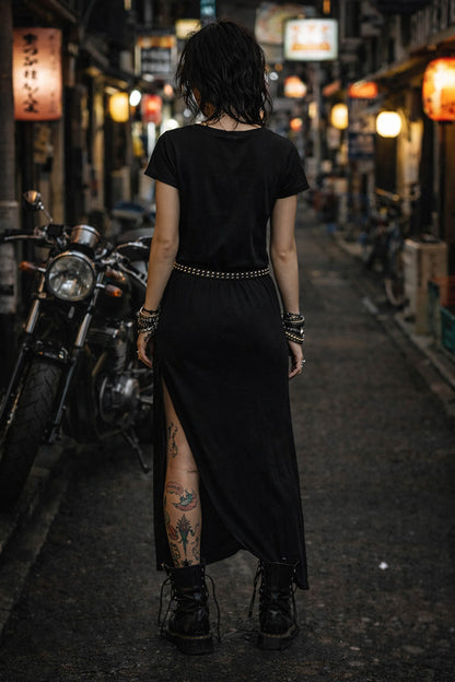 Rude Riders Maxi-Kleid La Tiger Motor Club Print Vintage Schwarz Detail
