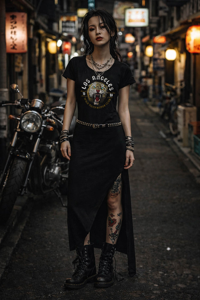 Rude Riders Maxi-Kleid La Tiger Motor Club Print Vintage Schwarz Model
