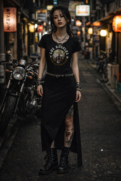 Rude Riders Maxi-Kleid La Tiger Motor Club Print Vintage Schwarz Model
