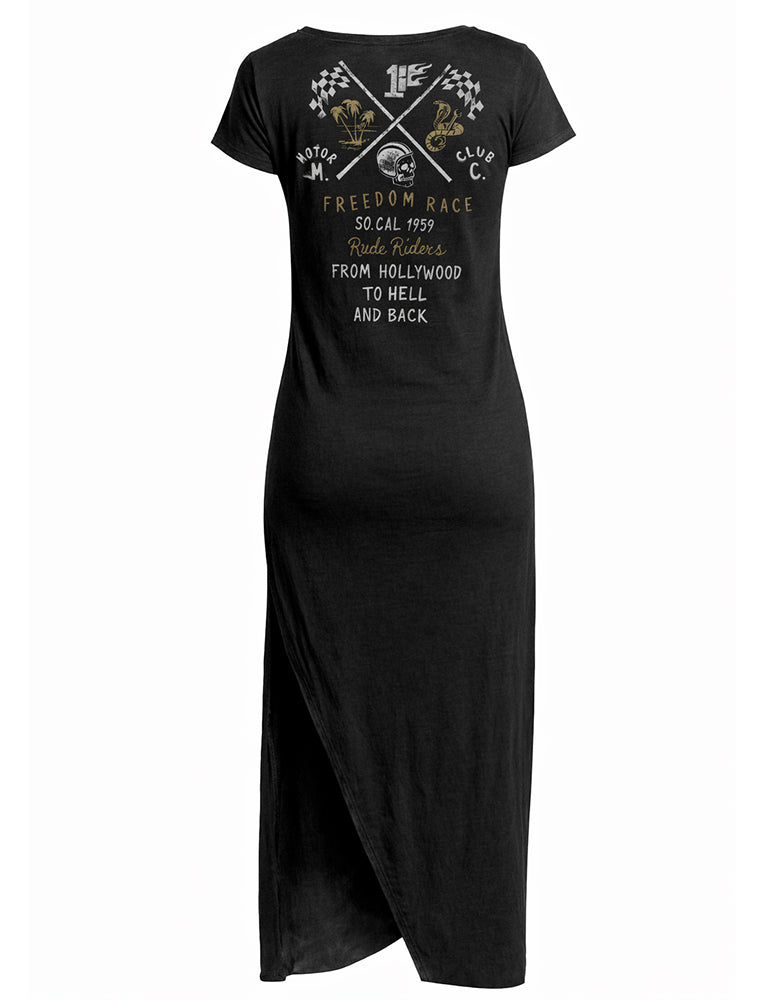Rude Riders Maxi-Kleid Speed Freedom Race Vintage Schwarz Rückseite