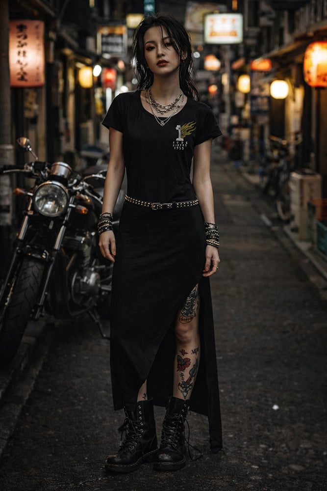 Rude Riders Maxi-Kleid Speed Freedom Race Vintage Schwarz Model