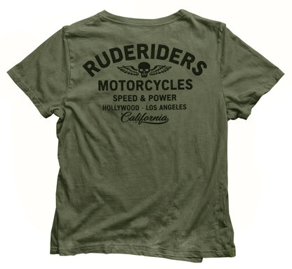 Rude Riders T-Shirt Rude Logo Vintage Khaki Rückseite