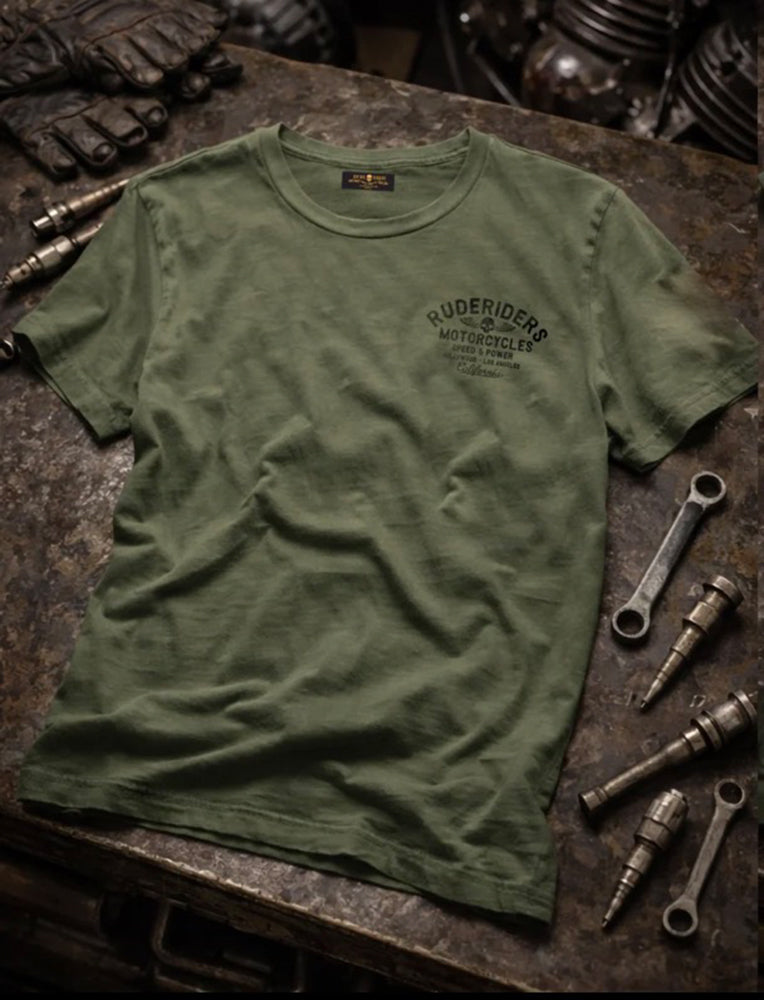 Rude Riders T-Shirt Rude Logo Vintage Khaki Detail 1
