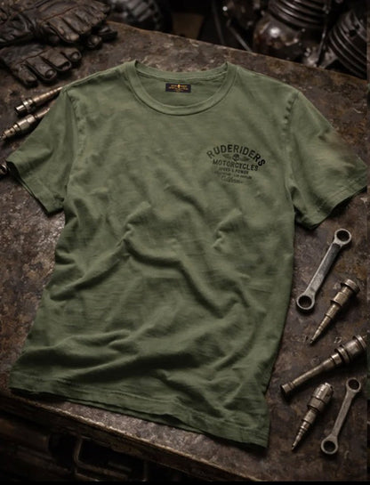 Rude Riders T-Shirt Rude Logo Vintage Khaki Detail 1