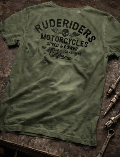 Rude Riders T-Shirt Rude Logo Vintage Khaki Detail