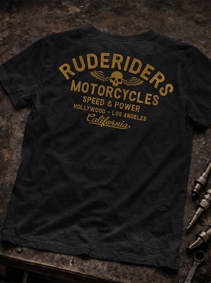 Rude Riders T-Shirt Rude Logo Vintage Schwarz Detail