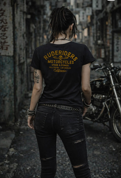 Rude Riders T-Shirt Rude Logo West Style Vintage Black Model 2