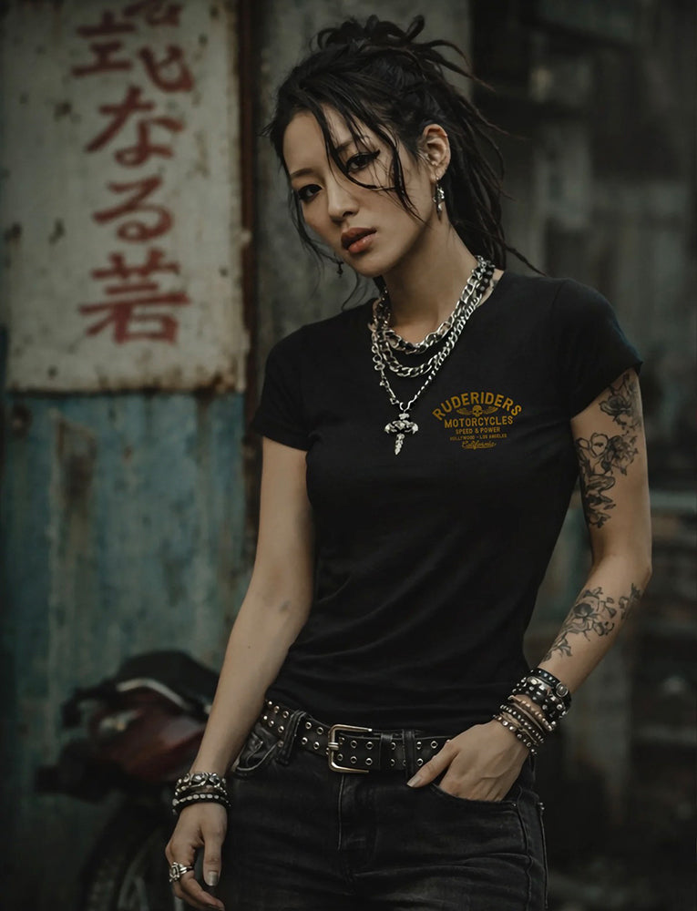 Rude Riders T-Shirt Rude Logo West Style Vintage Black Model