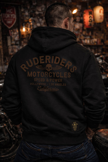 Rude Riders Zip-Hoodie Rude Logo Patches Vintage Schwarz Model 2