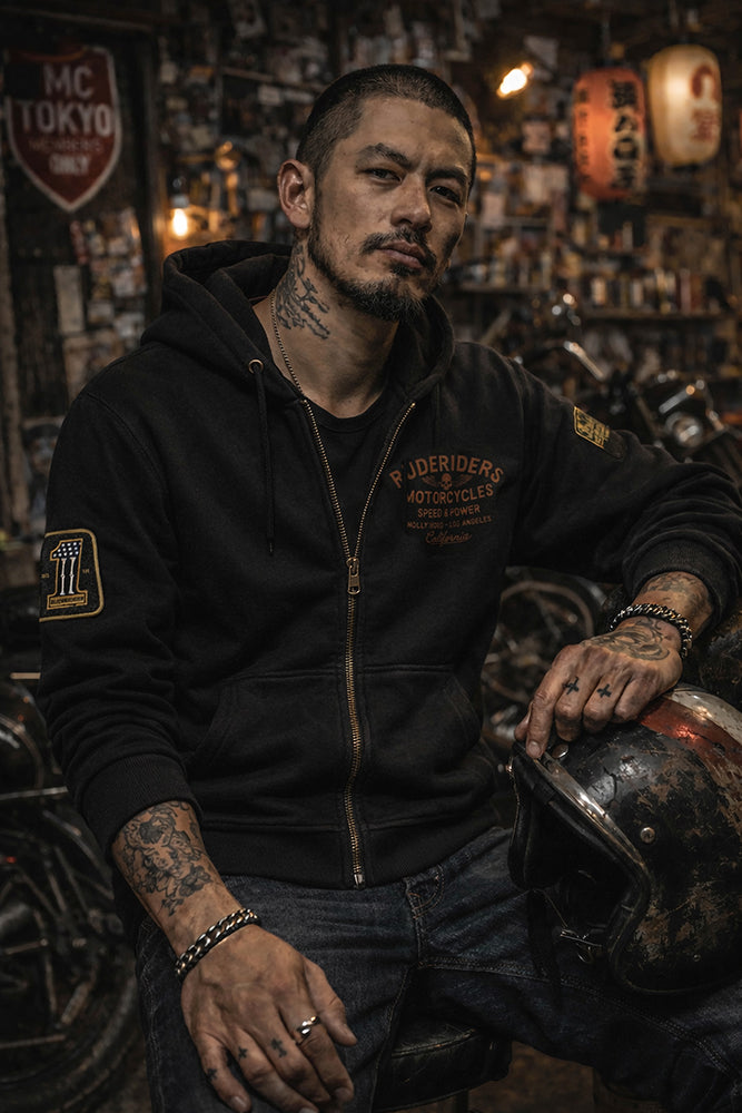 Rude Riders Zip-Hoodie Rude Logo Patches Vintage Schwarz Model 1