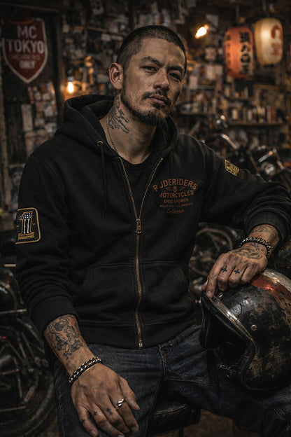 Rude Riders Zip-Hoodie Rude Logo Patches Vintage Schwarz Model 1