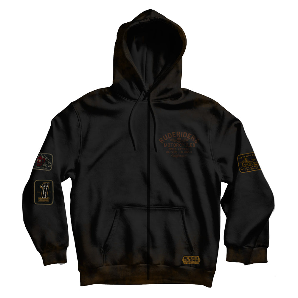 Rude Riders Zip-Hoodie Rude Logo Patches Vintage Schwarz
