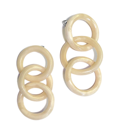 Statement Bone-Ohrringe Ring-Design Naturfarben Rund 8,8 cm Lang Ø 3,7 cm Unikat