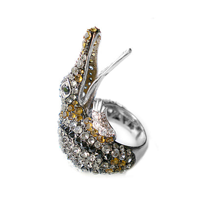 Statement Krokodil-Ring Pavé-Zirkonia Champagner Weiß Schwarz 925 Sterling Silber Rhodiniert Seitlich