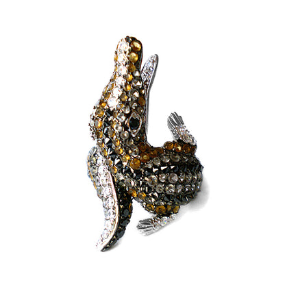 Statement Krokodil-Ring Pavé-Zirkonia Champagner Weiß Schwarz 925 Sterling Silber Rhodiniert
