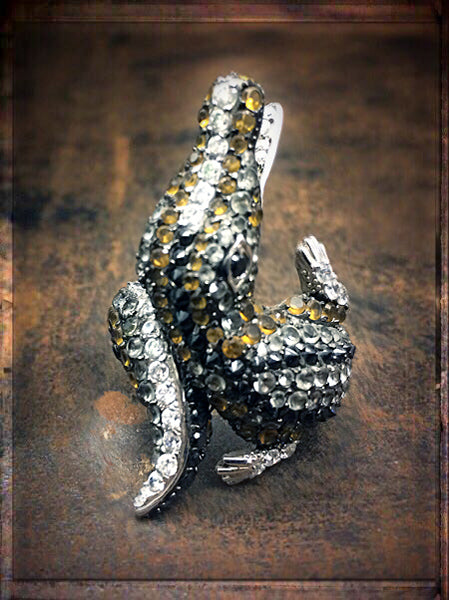 Statement Krokodil-Ring Pavé-Zirkonia Champagner Weiß Schwarz Sterling Silber Rhodiniert