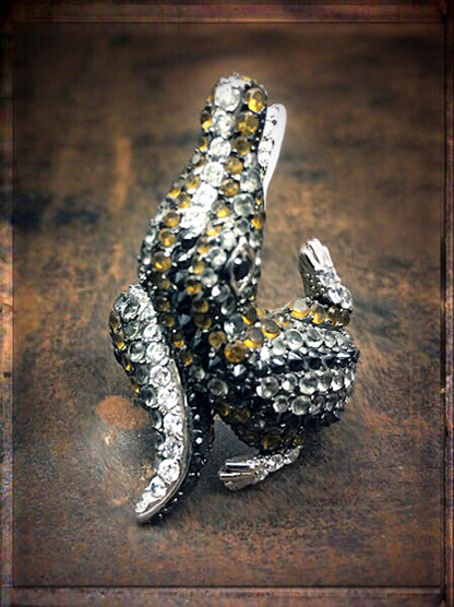 Statement Krokodil-Ring Pavé-Zirkonia Champagner Weiß Schwarz Sterling Silber Rhodiniert