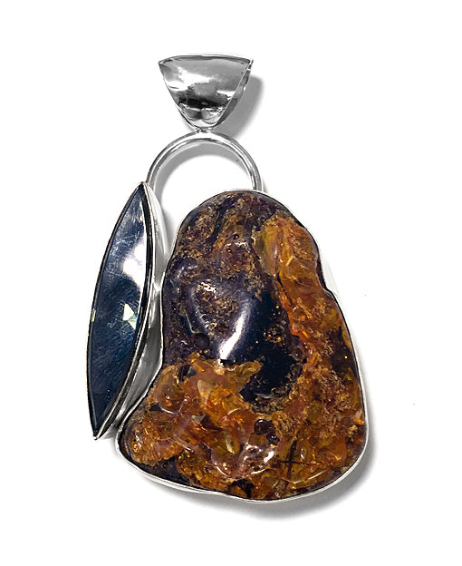 Steinanhänger Bernstein Obsidian Sterling Silber Unikat
