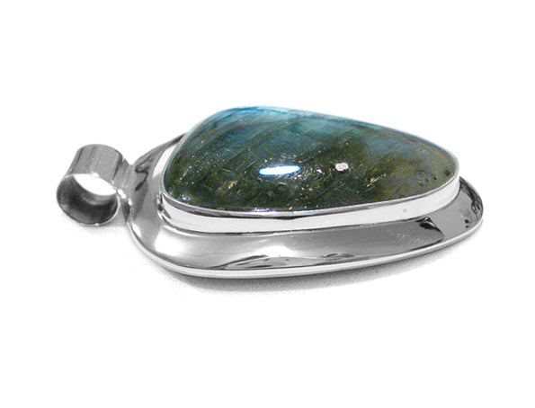 Labradorit-Anhänger 925 Sterling Silber Unikat Seitlich