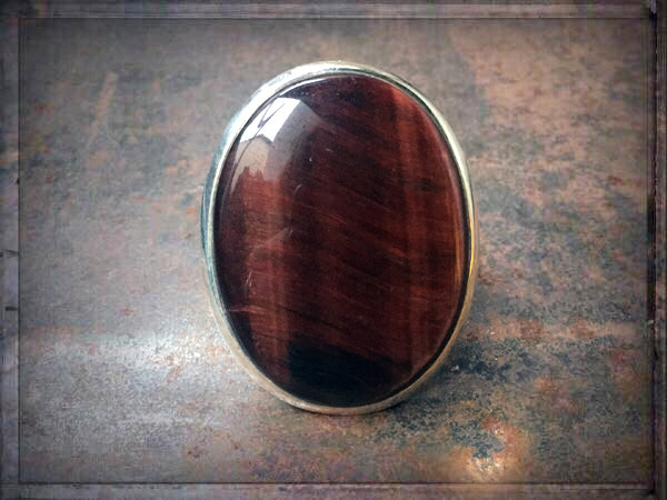 Steinring Rotes Tigerauge Unikat Gross Sterling Silber Größenverstellbar