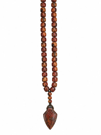 Steinkette Bernstein Cognac Dunkelbraun Matt Eckige Bernsteinperlen Geknotet Geschnitzter Ethno-Anhänger Unikat Boho-Style